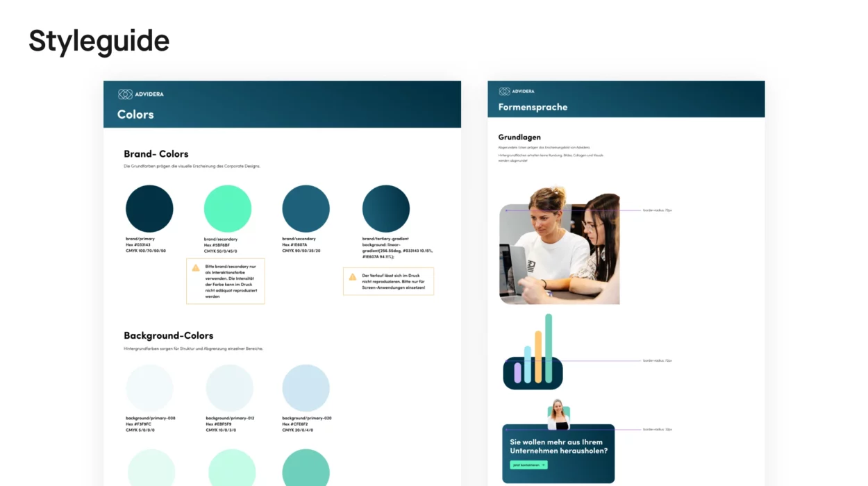 Advidera Styleguide Webdesign